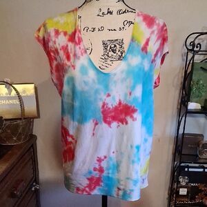 VINCE Tie-Dye V-Neck Women Top Medium